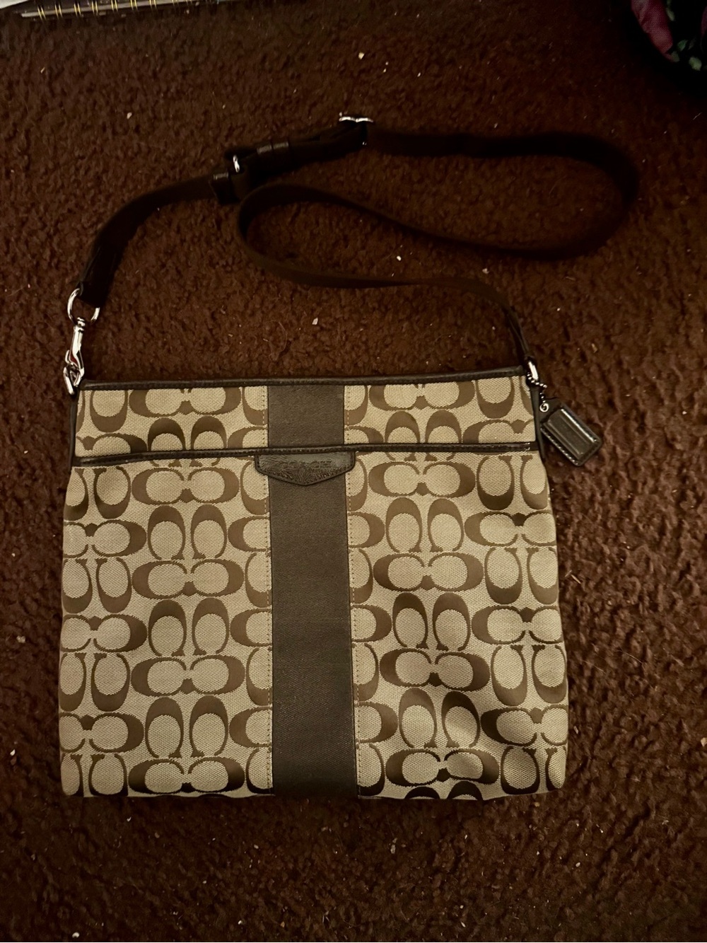 Coach Khaki and Chocolate Signature Crossbody Bag